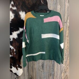 &Merci size small Green with pink and orange colors nwot lightweight sweater